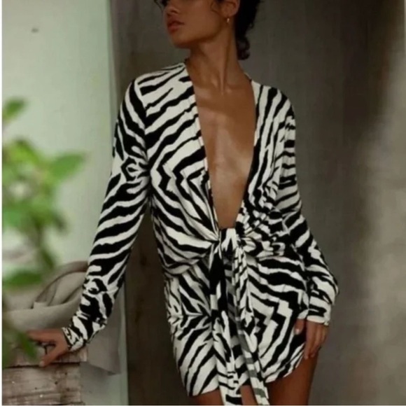 RAT & BOA ALLEGRA DRESS in Zebra Print Tie-Front Dress Size XS - Picture 5 of 10